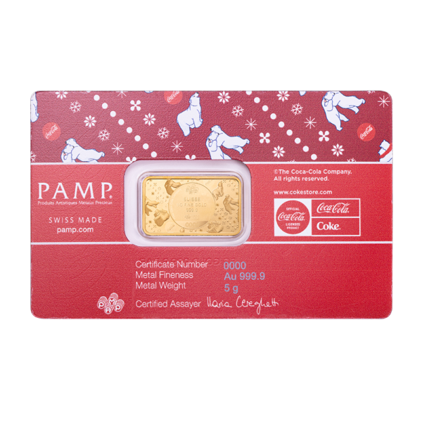5 Gram PAMP Coca-Cola Holiday Polar Bears Pure Gold Bar - Image 2