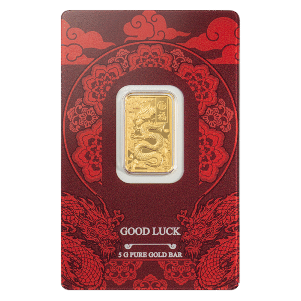 5 Gram PAMP Good Luck Yellow Dragon Pure Gold Bar