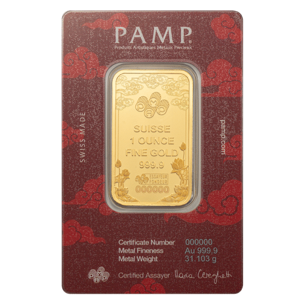 1 Ounce PAMP Good Luck Yellow Dragon Pure Gold Bar - Image 2