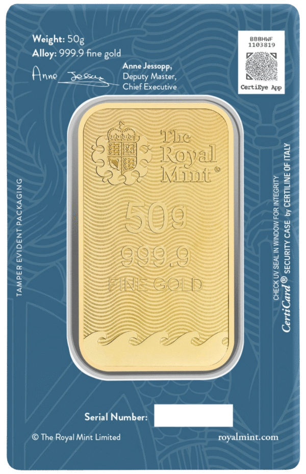 50 Gram Royal Mint Britannia Minted Gold Bar - Image 2