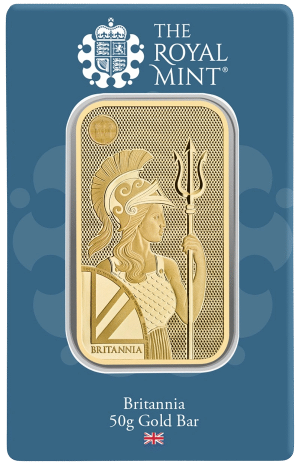 50 Gram Royal Mint Britannia Minted Gold Bar